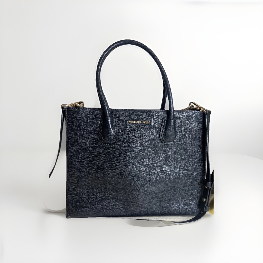 Michael Kors Mercer Large Accordion Classic Black Pebbled Leather Bag Business